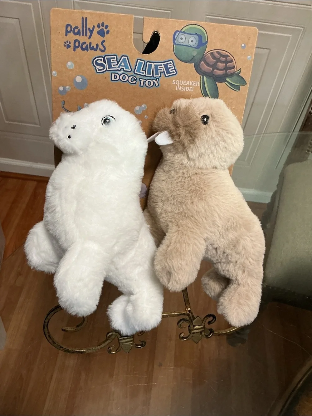 Pally Paws~ Set / 2 Little Walrus, 9” &   Squeaky Dog Toy with Squeaker 6”